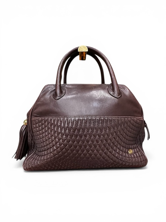 Bally Handbags - Vintage 1980s Bally Brown Lambskin Quilted Tassel Satchel Top Handle w/ D-Rings